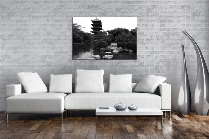 deyoli Japanischer Zen-Garten Effekt: Schwarz&Weiss,Format: 80x60 als Leinwandbild, Motiv fertig ger