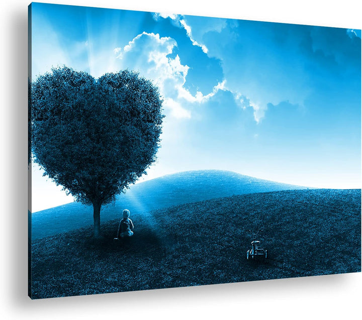 deyoli romantischer Herzförmiger Baum Format 100x70 Effekt: Monocrome Blau als Leinwandbild, Motiv f