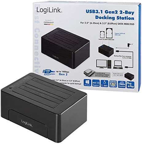 LogiLink QP0028 Quickport USB 3.1 GEN2 für 2X 2,5/3,5" HDD/SSD (2-Bay) Schwarz, único für 2x HDD/SSD