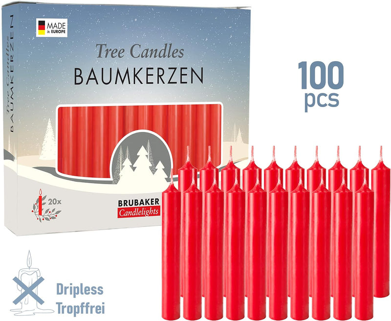 BRUBAKER 100er Pack Baumkerzen Wachs - Weihnachtskerzen Pyramidenkerzen Christbaumkerzen - Rot Rot 5