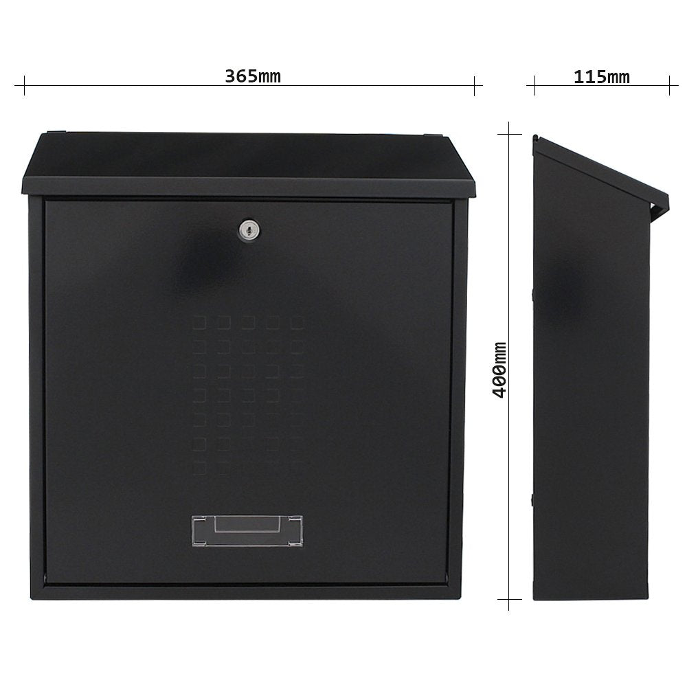Rottner Briefkasten Bolzano, Schwarzgrau, Zylinderschloss mit 2 Schlüssel, Stahl, BxH 365x400 mm, Be