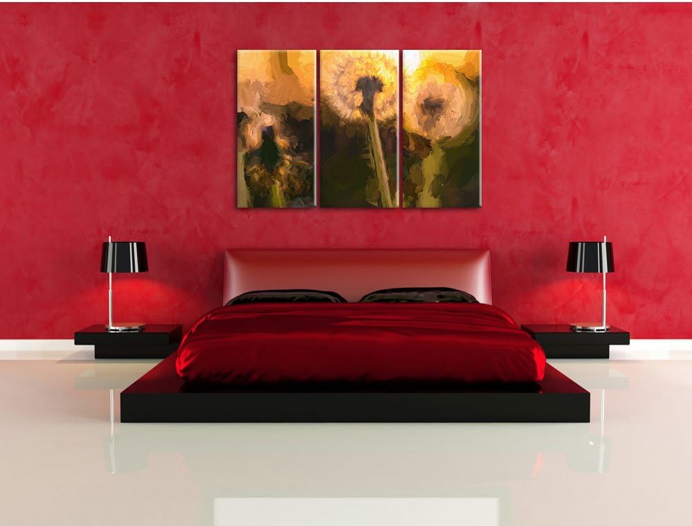 Pixxprint Pusteblume Pinsel Effekt 3-Teiler Leinwandbild 120x80 Bild auf Leinwand