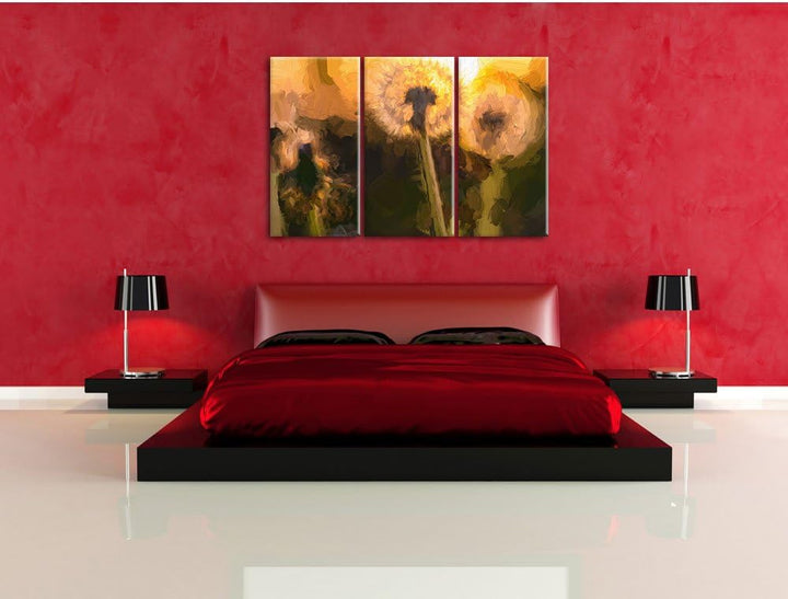 Pixxprint Pusteblume Pinsel Effekt 3-Teiler Leinwandbild 120x80 Bild auf Leinwand