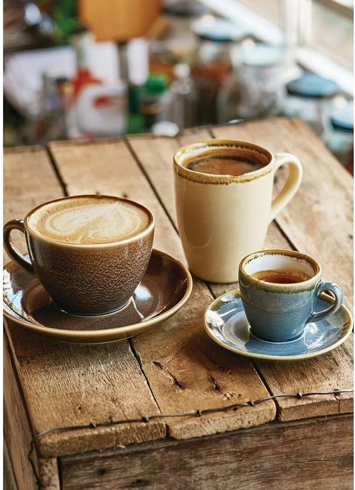 Olympia Kiln Cappuccino-Tasse, Rindenfarbe, 340 ml Porzellan mit neuen Funktionen, 6 Stück Sandstone