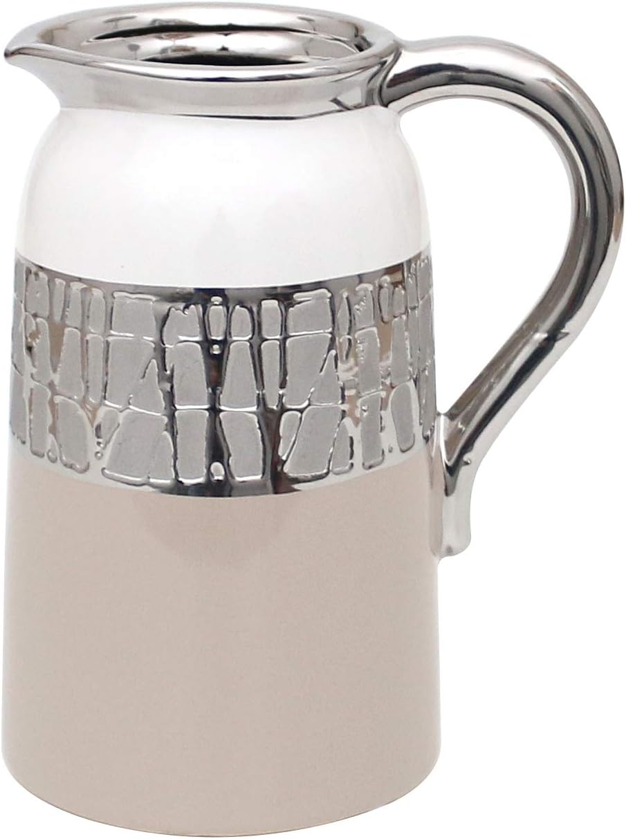 Dekohelden24 Moderne Deko Designer Keramik Vase/Krug in Cappuccino/Silber/weiss. Masse L/B/H: 16,5 x