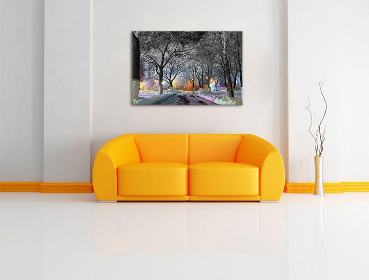 Pixxprint Baumallee im Winter als Leinwandbild/Grösse: 100x70 / Wandbild/Kunstdruck/fertig bespannt,
