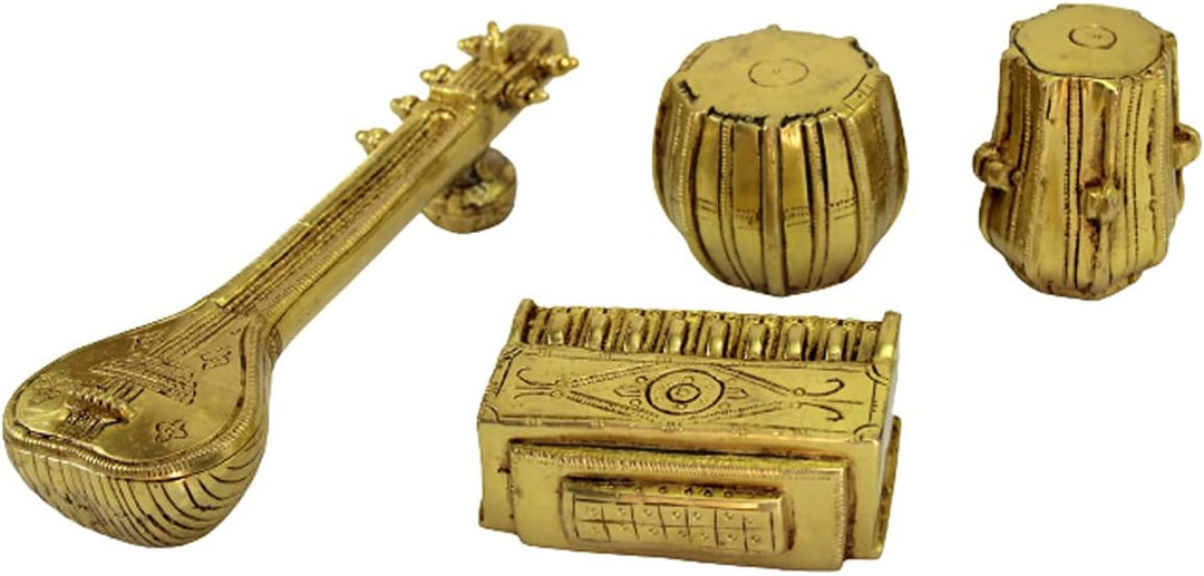 eSplanade Messing-Miniatur-Musik-Set – Veena Sitar Tabla und Harmonium Set | Heimdekoration Schaustü