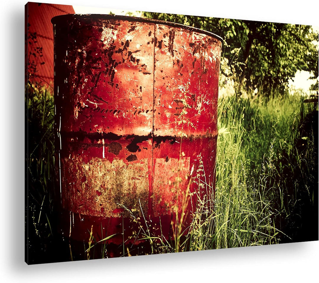 rostiger roter Container in der Natur im Format: 80x60 als Leinwandbild, Motiv fertig gerahmt auf Ec