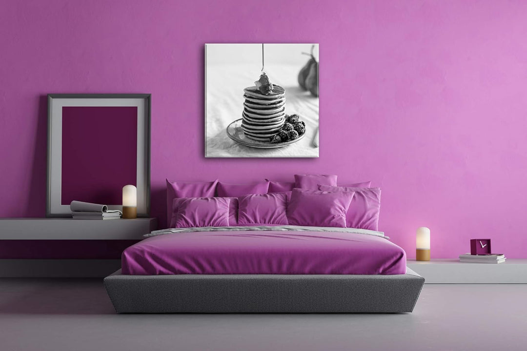 deyoli Pancakes mit Honig Format: 60x60 Effekt: Schwarz&Weiss als Leinwandbild, Motiv fertig gerahmt