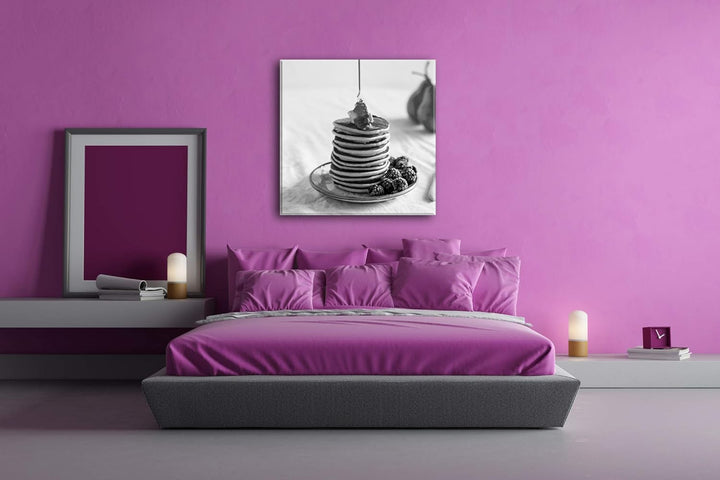 deyoli Pancakes mit Honig Format: 60x60 Effekt: Schwarz&Weiss als Leinwandbild, Motiv fertig gerahmt