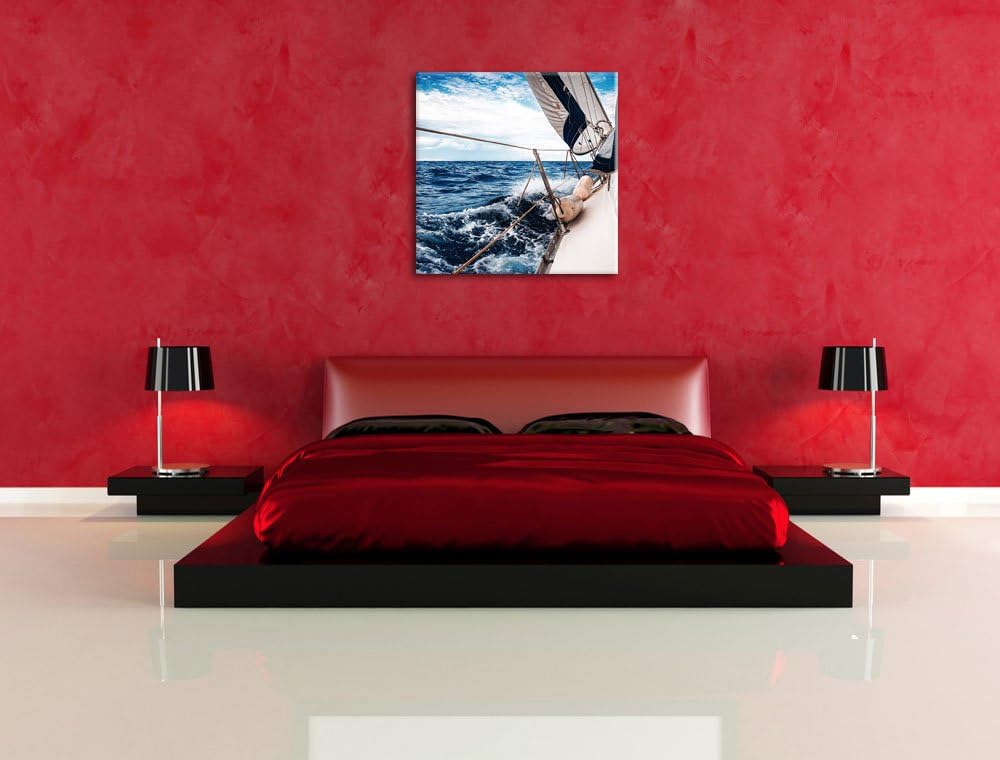 Die weissen Segel der Yacht, Format: 70x70 auf Leinwand, XXL riesige Bilder fertig gerahmt mit Keilr
