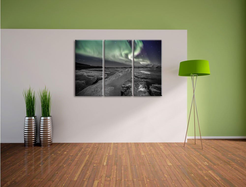 Pixxprint Gletscher Island als Leinwandbild/Grösse: 3 Teilig (120x80 cm) cm/Wandbild/Kunstdruck/fert