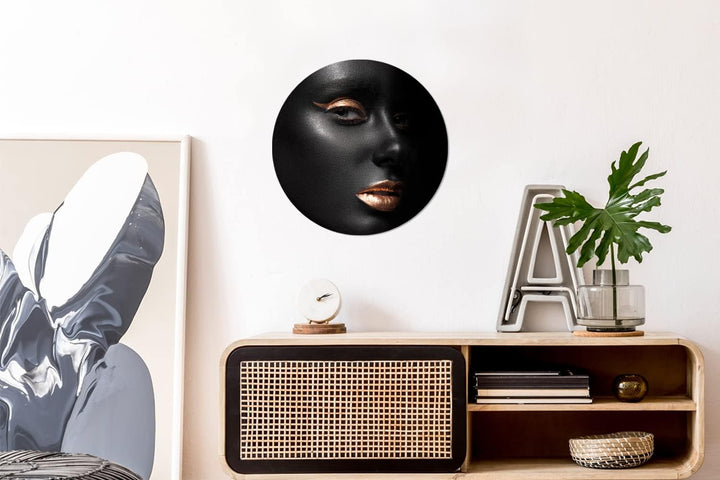 MuchoWow Wandbild Rund Wanddeko Deko Wohnzimmer Bilder 30x30 cm Schwarz - Gold - Frau, 30x30 cm