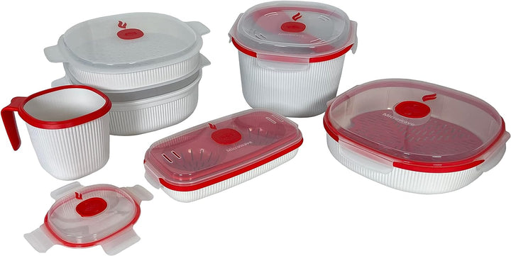 Snips | Set 5-teilig Mikrowellenbehälter | Dampfgarer 4 L, Dampfgarer 2 L, Reiskocher, Eier- und Ome