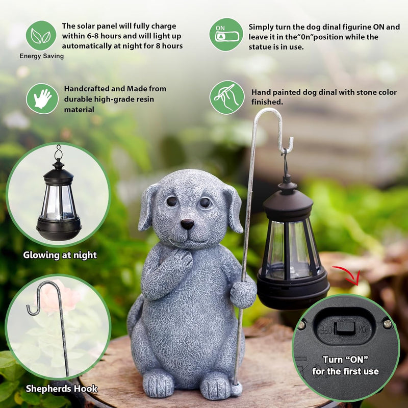 Yeomoo Hund Figur mit Solarlampen Gartendeko für Draussen - Dog Gartenfiguren mit Solarlaterne Garte
