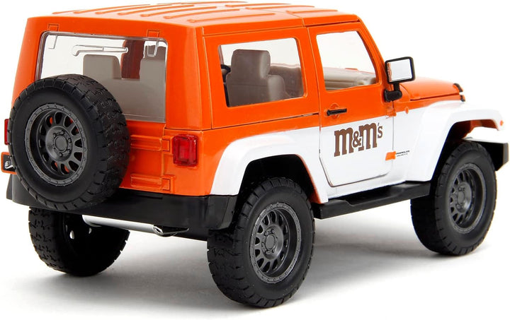 Jada Toys M&Ms Orange 2007 Jeep Wrangler 1:24 Fahrzeug und M&M Sammelfigur