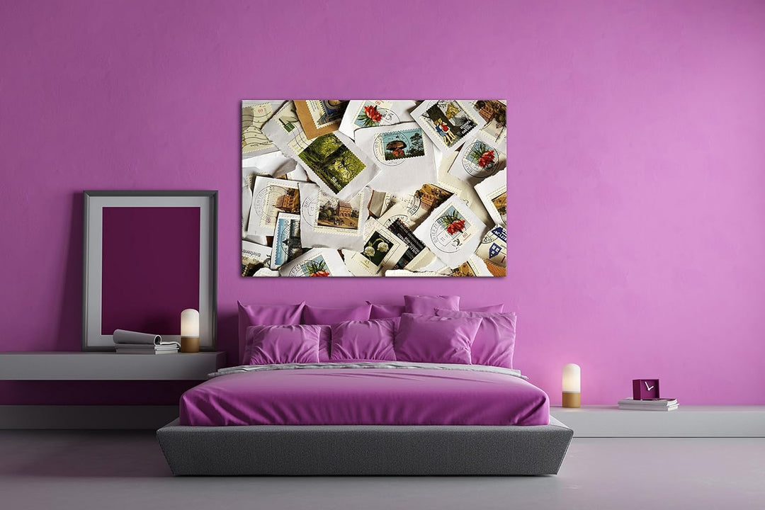 deyoli grosse Sammlung an Briefmarken im Format: 80x60 als Leinwandbild, Motiv fertig gerahmt auf Ec