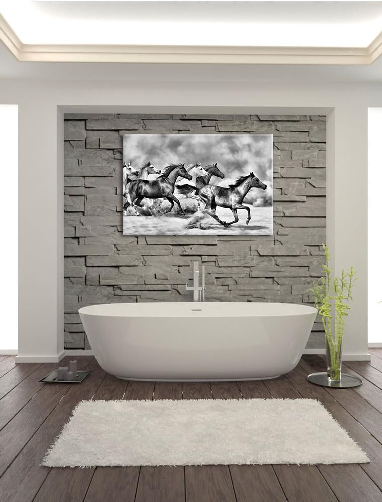 Pixxprint Western Pferde in Wüste / 100x70cm Leinwandbild bespannt auf Holzrahmen/Wandbild Kunstdruc