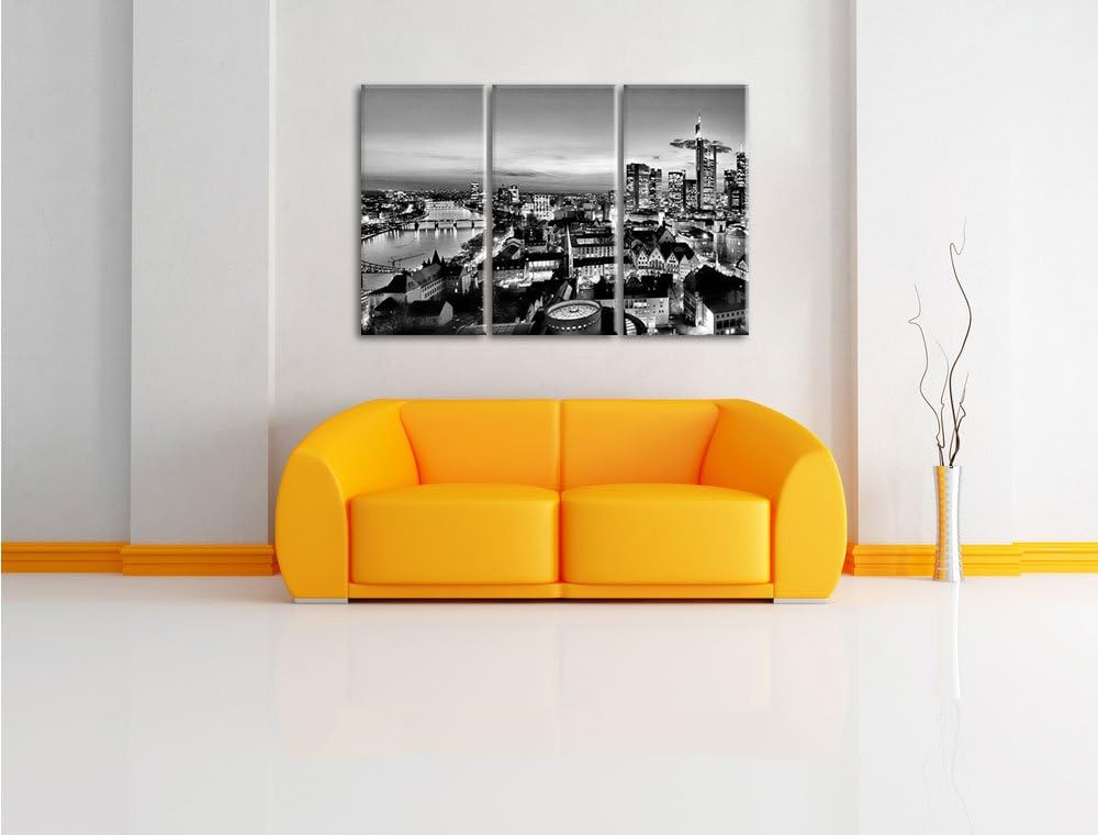 Pixxprint Frankfurt Skyline als Leinwandbild | Grösse: 3 Teilig (120x80) | Wandbild| Kunstdruck | fe