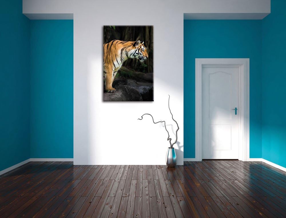 Pixxprint Tiger, Format: 100x70 auf Leinwand, XXL riesige Bilder fertig gerahmt mit Keilrahmen, Kuns