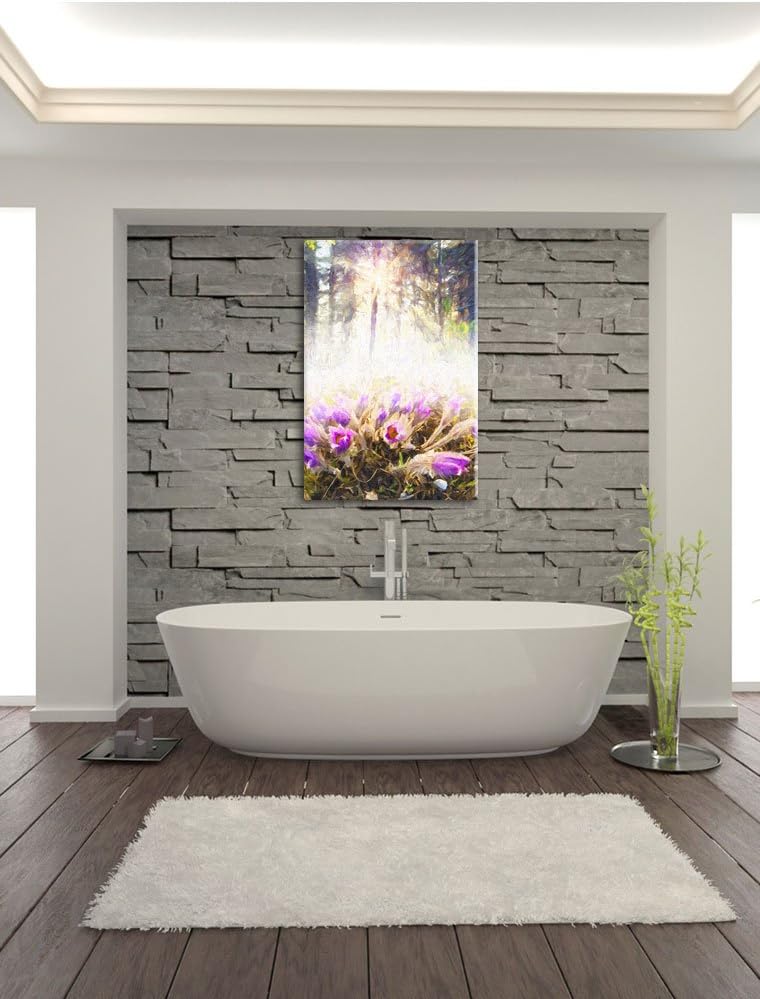 Pixxprint blühende Blumen im Wald / 100x70cm Leinwandbild bespannt auf Holzrahmen/Wandbild Kunstdruc