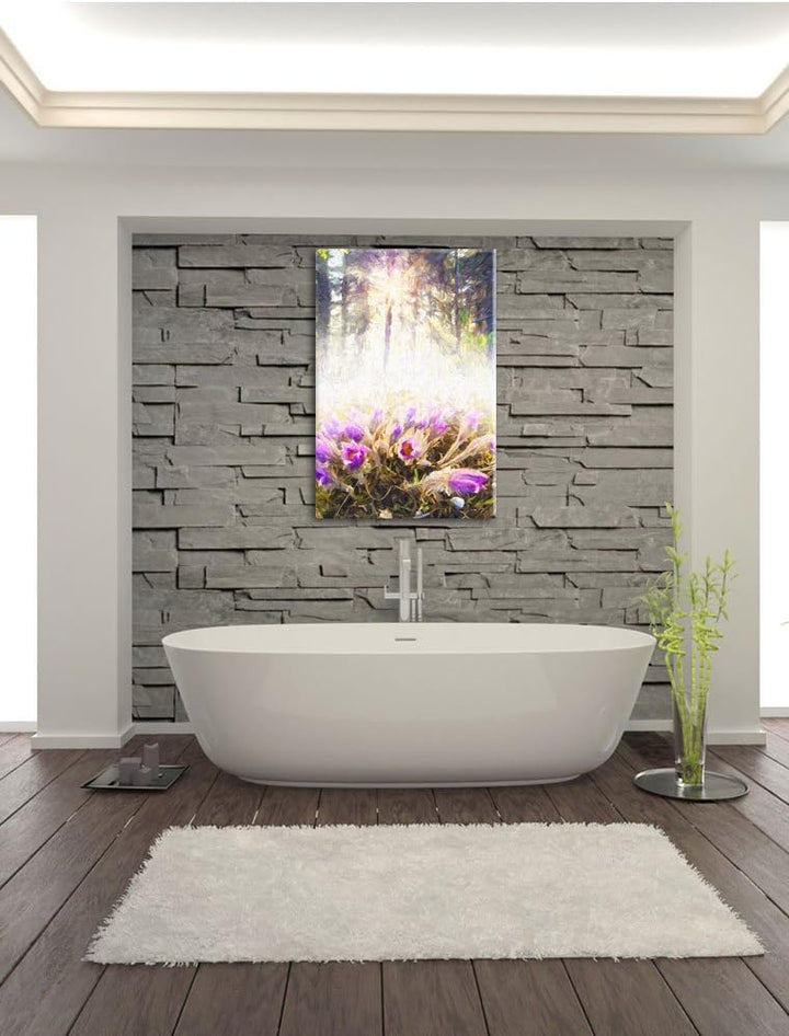 Pixxprint blühende Blumen im Wald / 100x70cm Leinwandbild bespannt auf Holzrahmen/Wandbild Kunstdruc