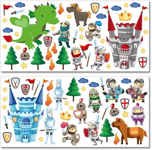 Wandkings Ritter Wandsticker Megapack Set, 82 Aufkleber, Gesamtfläche 260 x 70 cm