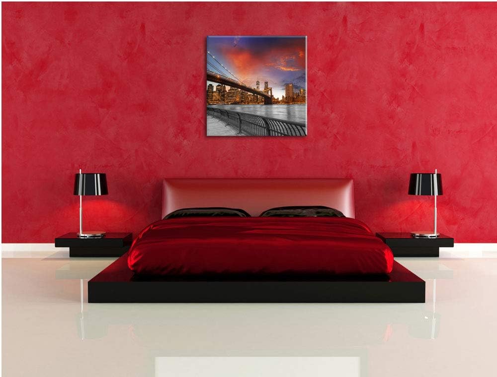 Pixxprint Brooklyn Bridge in New York schwarz/weiss, Format: 70x70 auf Leinwand, 70x70