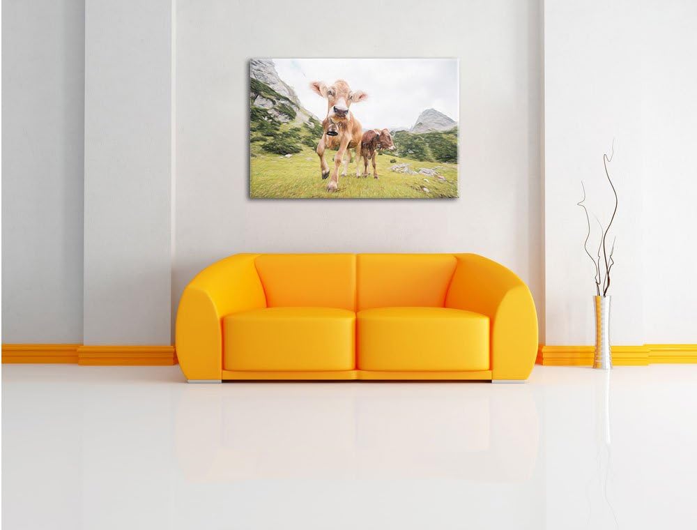 Pixxprint Almkuh auf der Weide als Leinwandbild/Grösse: 100x70 / Wandbild/Kunstdruck/fertig bespannt