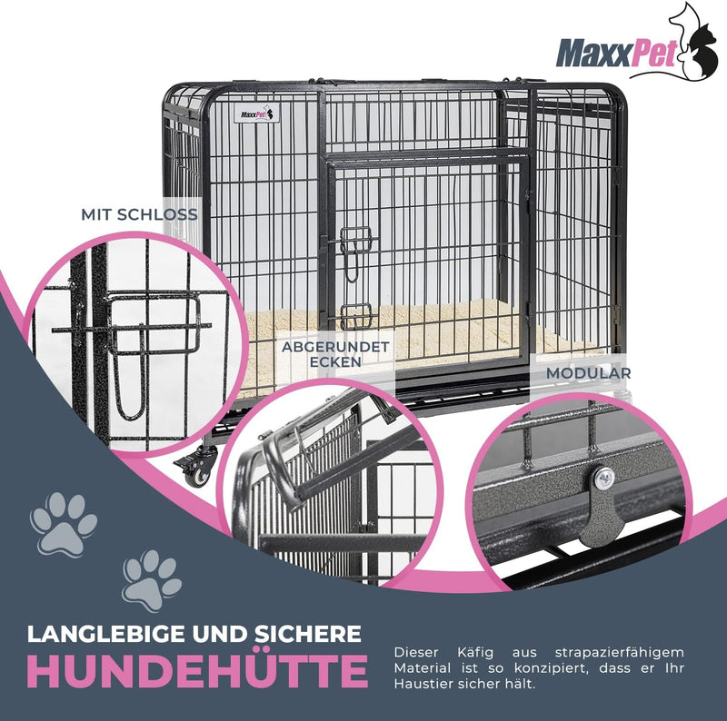 MaxxPet Hundebox - Hundekäfig - Faltbarer Metall-Hundekäfig - Inklusive Hundekissen - Hundetransport
