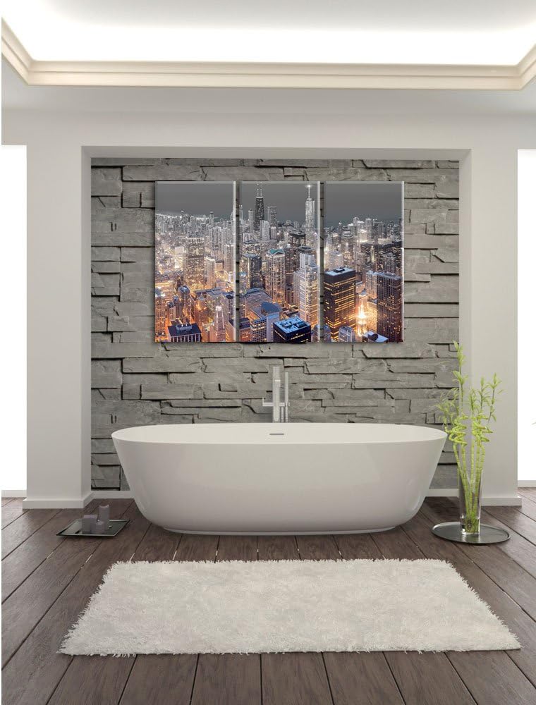 Pixxprint Luftaufnahme Chicago / 3-Teilig/Gesamtmass 120cm Leinwandbild bespannt auf Holzrahmen/Wand