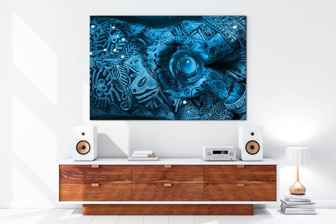 deyoli religiöse Körperbemalung Format: 80x60 Effekt: Monocrome Blau als Leinwand, Motiv fertig gera