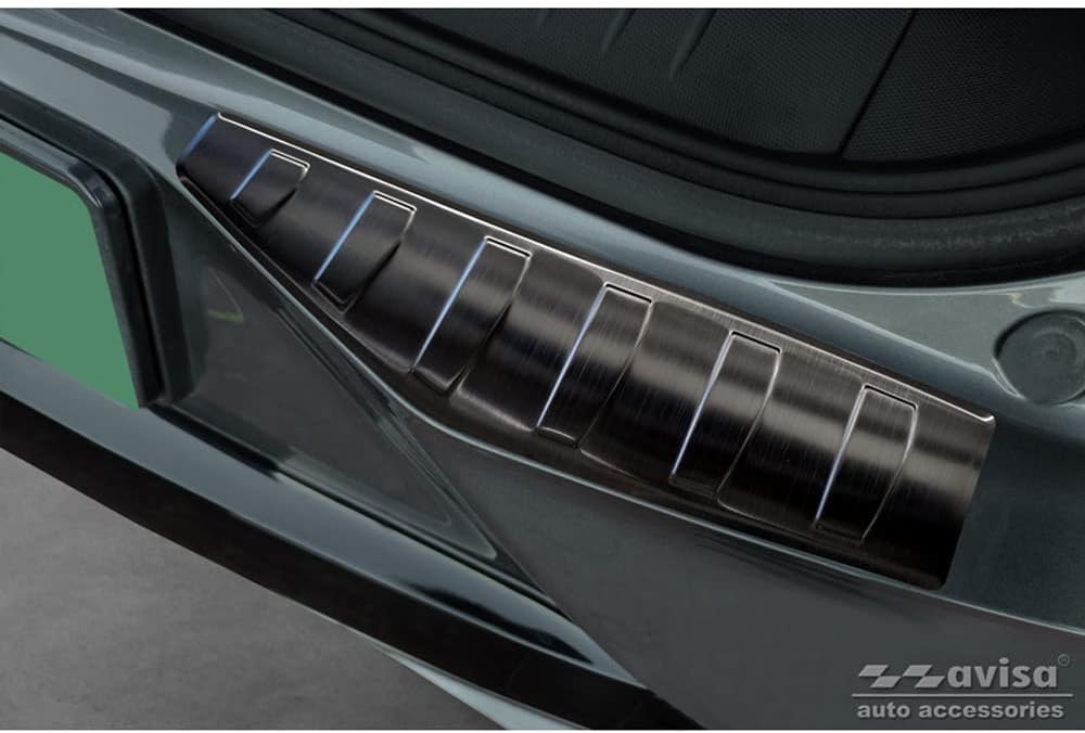 Avisa Schwarz Edelstahl Heckstossstangenschutz kompatibel mit Ford Mustang Mach-E 2020- 'Ribs' (2-Te