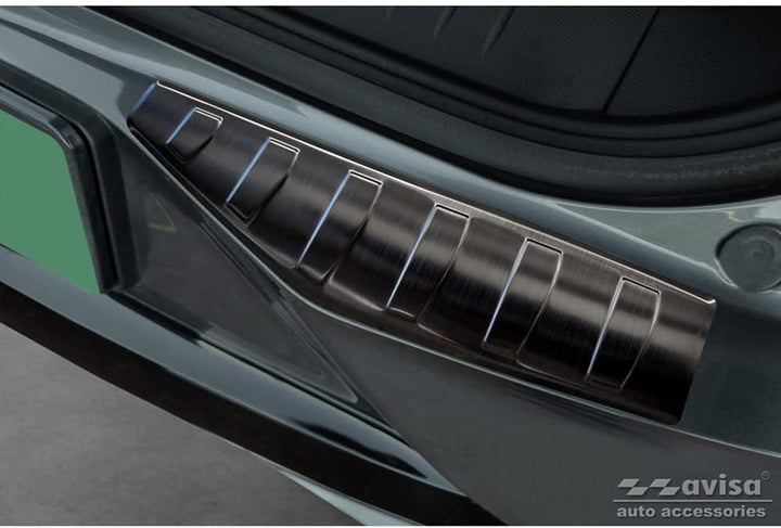 Avisa Schwarz Edelstahl Heckstossstangenschutz kompatibel mit Ford Mustang Mach-E 2020- 'Ribs' (2-Te