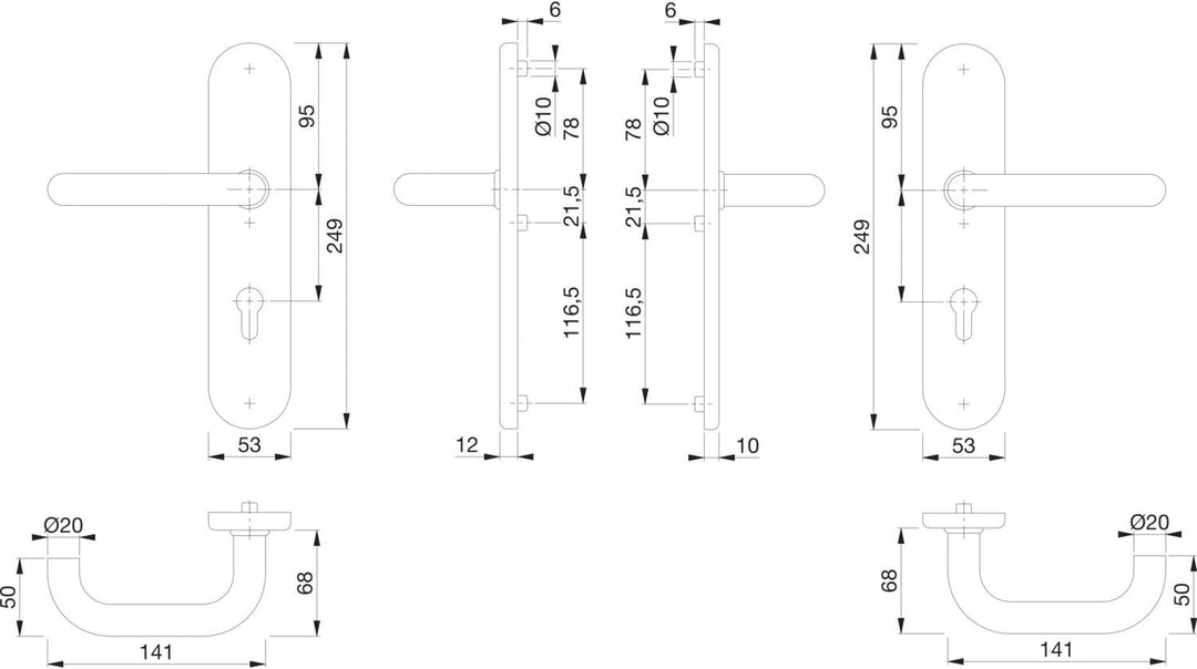 HOPPE 3664873 Sicherheits-Drückergarnitur Paris-auf Langschild PZ72, Türstärke 42-47mm, ohne Kernzie