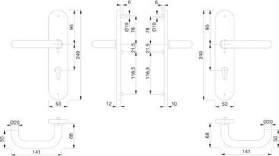 HOPPE 3664873 Sicherheits-Drückergarnitur Paris-auf Langschild PZ72, Türstärke 42-47mm, ohne Kernzie