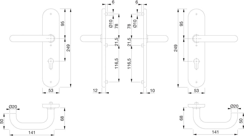 HOPPE 3664873 Sicherheits-Drückergarnitur Paris-auf Langschild PZ72, Türstärke 42-47mm, ohne Kernzie