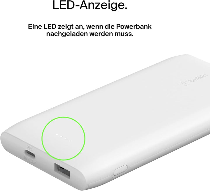 Belkin 10.000 mAh Powerbank, USB-C Power Delivery, tragbares Schnellladegerät mit 18 W- USB-C- und 1