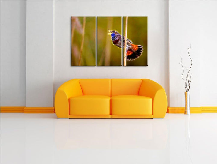 schönes kleines Blaukehlchen NewArt 3-Teiler Leinwandbild 120x80 Bild auf Leinwand, XXL riesige Bild