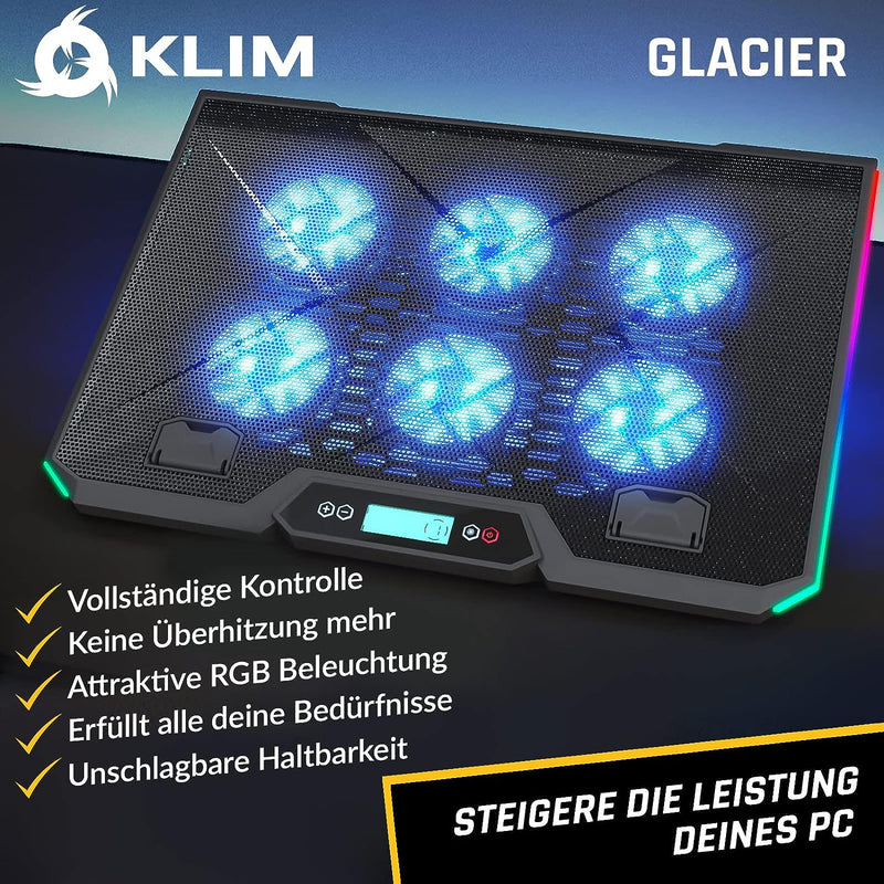 KLIM Glacier Laptop Kühler - NEU 2023-6 Fans Laptop Kühler Stand mit RGB-Hintergrundbeleuchtung - 11
