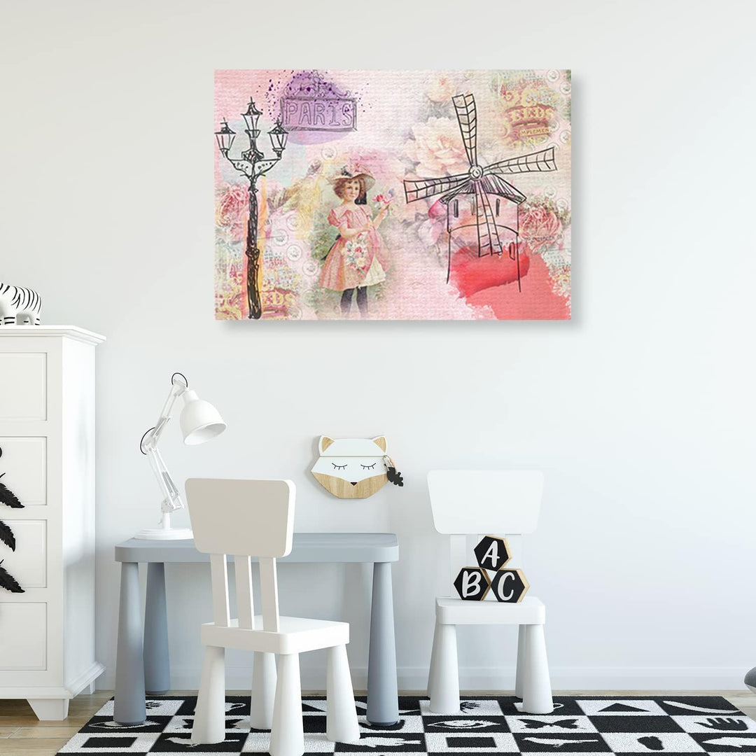 Feeby Vlies Leinwandbild Paris Zeichnung Grafik Aquarell 90x60 cm Druckbild Wandbild Wanddekoration