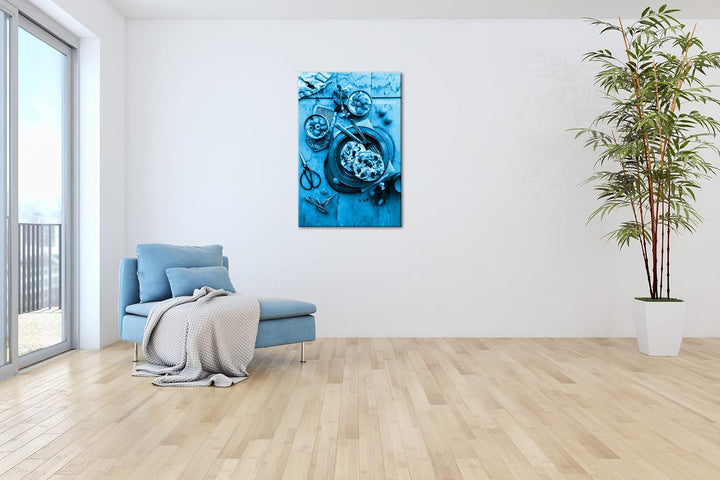 deyoli fruchtiger Kuchen Format: 80x60 Effekt: Monocrome Blau als Leinwand, Motiv fertig gerahmt auf