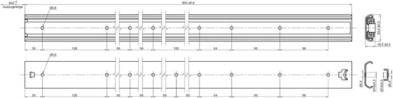 SOTECH 1 Paar Vollauszüge 117967 Höhe 53,4 mm, Länge 850 mm Schubladen Führung mit 95 Kg Tragkraft L