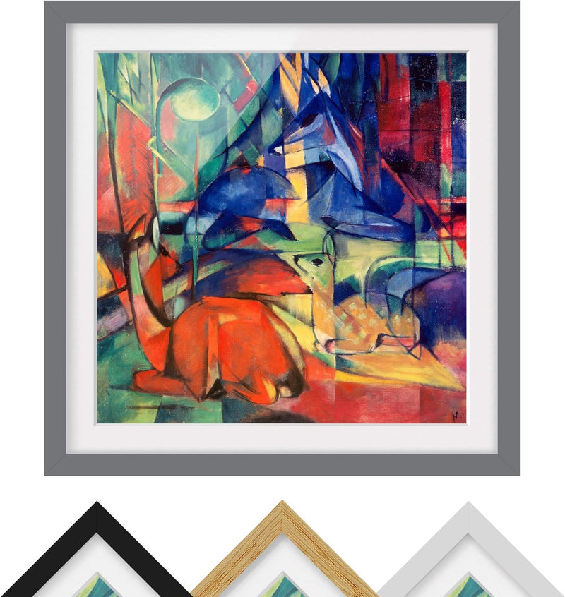 Bild mit Rahmen - Franz Marc - Rehe im Walde - Rahmenfarbe Grau, 30 x 30 cm 30cm x 30cm Grau, 30cm x