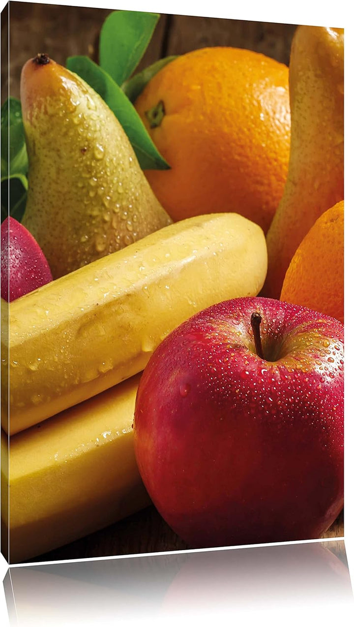 Pixxprint Obst Erdbeeren Kiwi Orangen als Leinwandbild/Grösse: 100x70 / Wandbild/Kunstdruck/fertig b