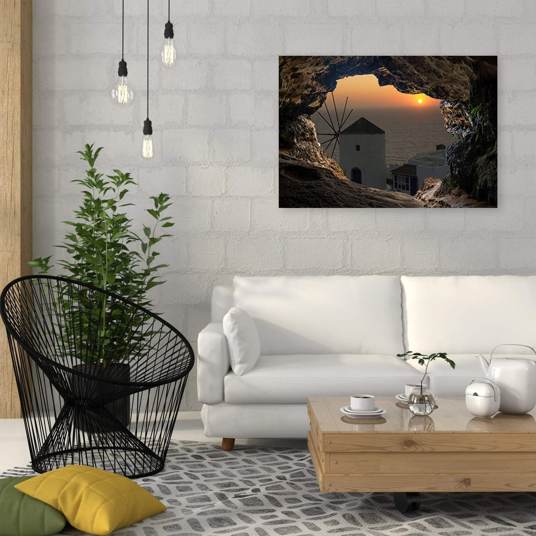 Feeby Wanddeko 3D Illusion Kunst modern Bilder Windmühle Orange 90x60 cm Deko Paneel 90x60 cm Orange