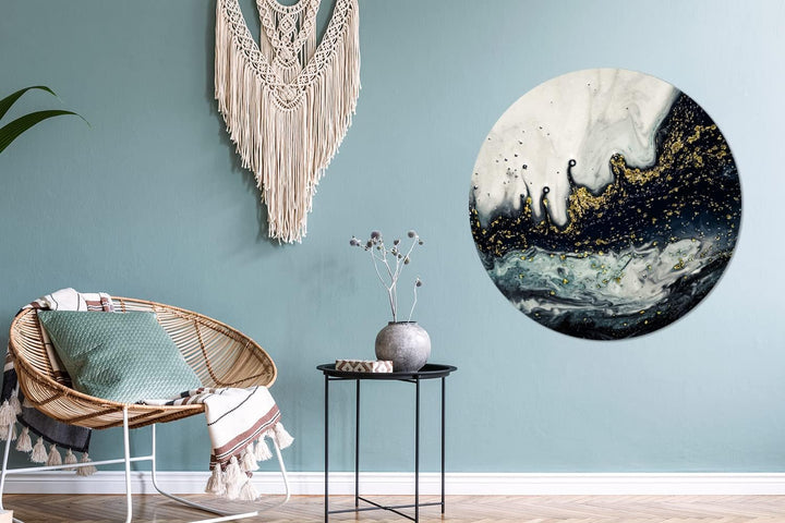 MuchoWow Wandbild Rund Wanddeko Deko Wohnzimmer Bilder 90x90 cm Marmor - Abstrakt - Gold - Luxus, 90