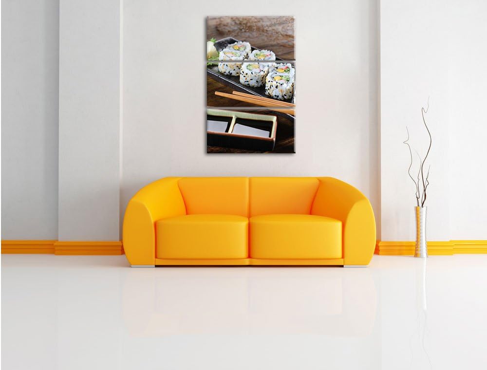 Pixxprint Delikate Inside Out Sushi Rollen als Leinwandbild | Grösse: 3 Teilig (120x80) | Wandbild|