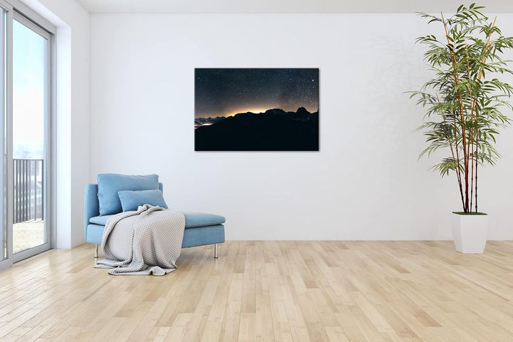 deyoli hellerleuchteter Nachthimmel Format: 100x70 als Leinwand, Motiv fertig gerahmt auf Echtholzra