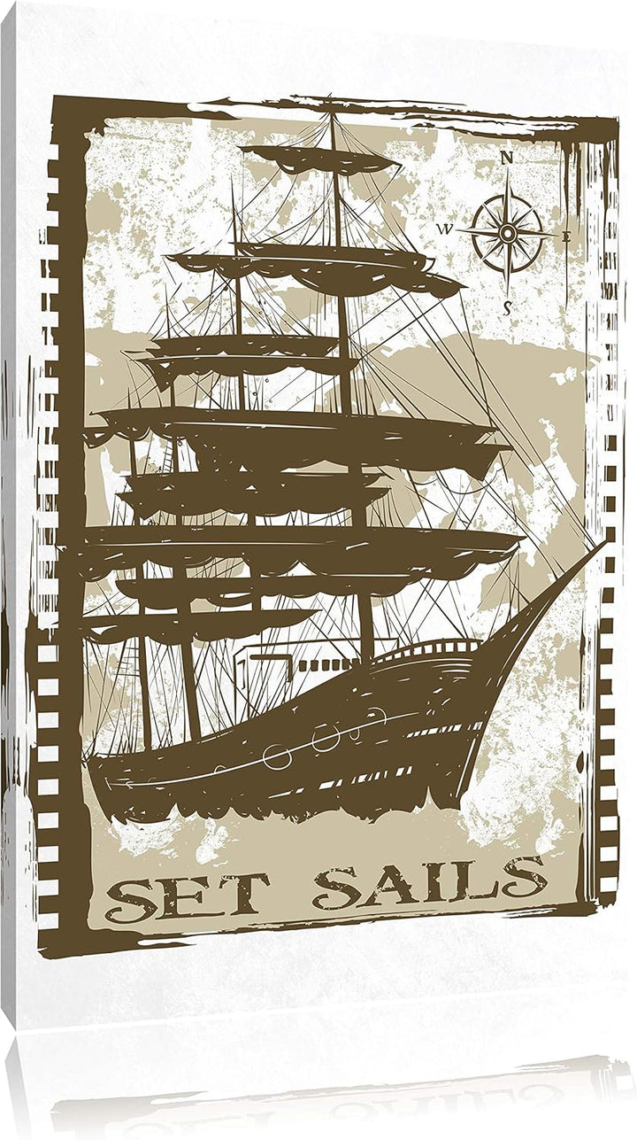 Pixxprint Set Sails White Leinwand, XXL riesige Bilder fertig gerahmt mit Keilrahmen, Kunstdruck auf